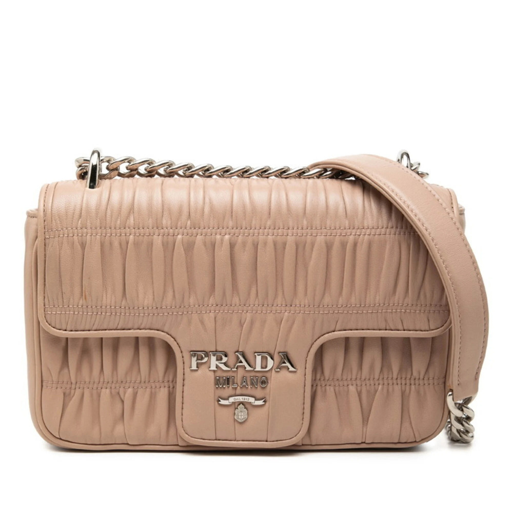 Prada Logo Chain Shoulder Bag 1BD140 Beige Leather Women's PRADA